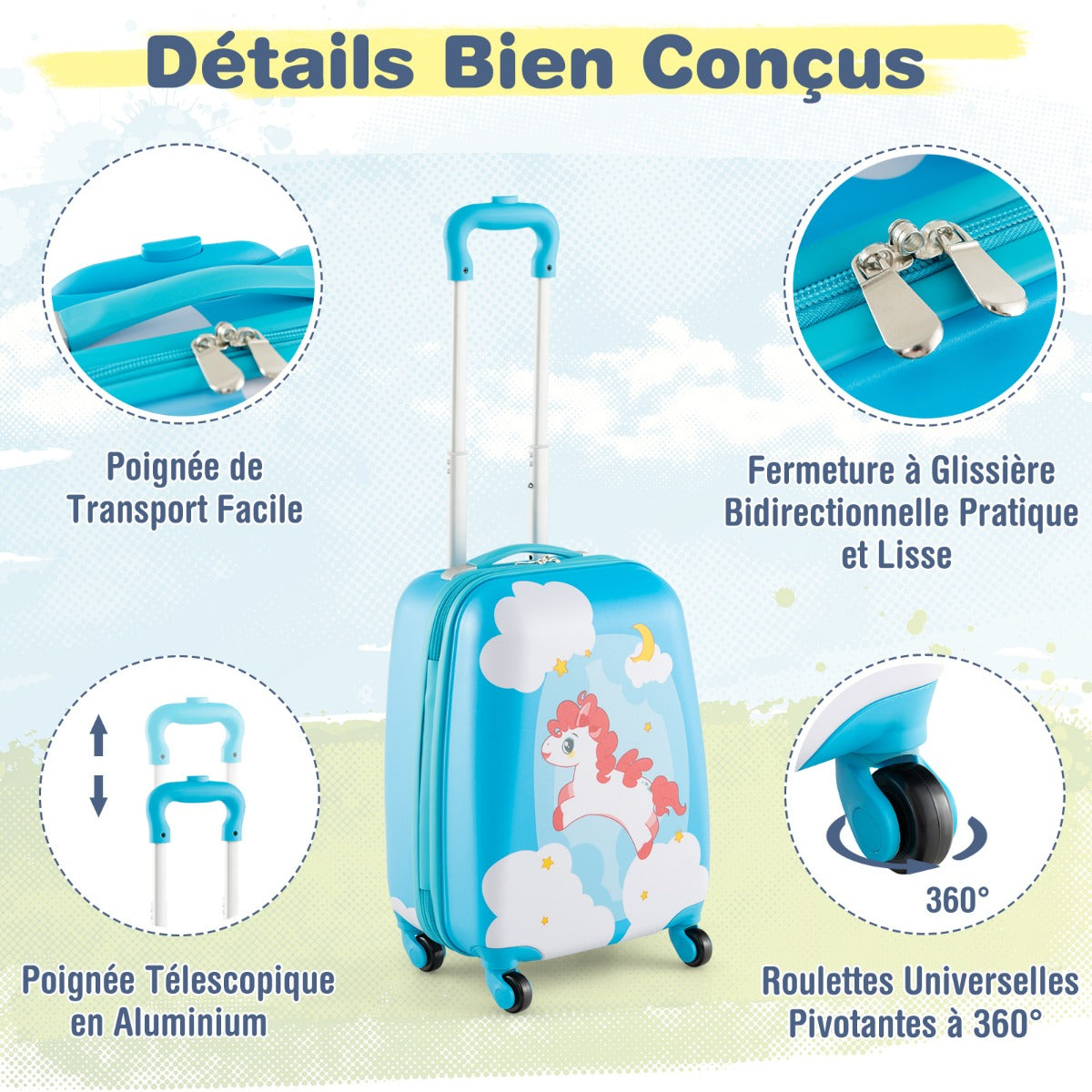 2 Pieces Kids Luggage Set with Wheels and Height Adjustable Handle-Orange