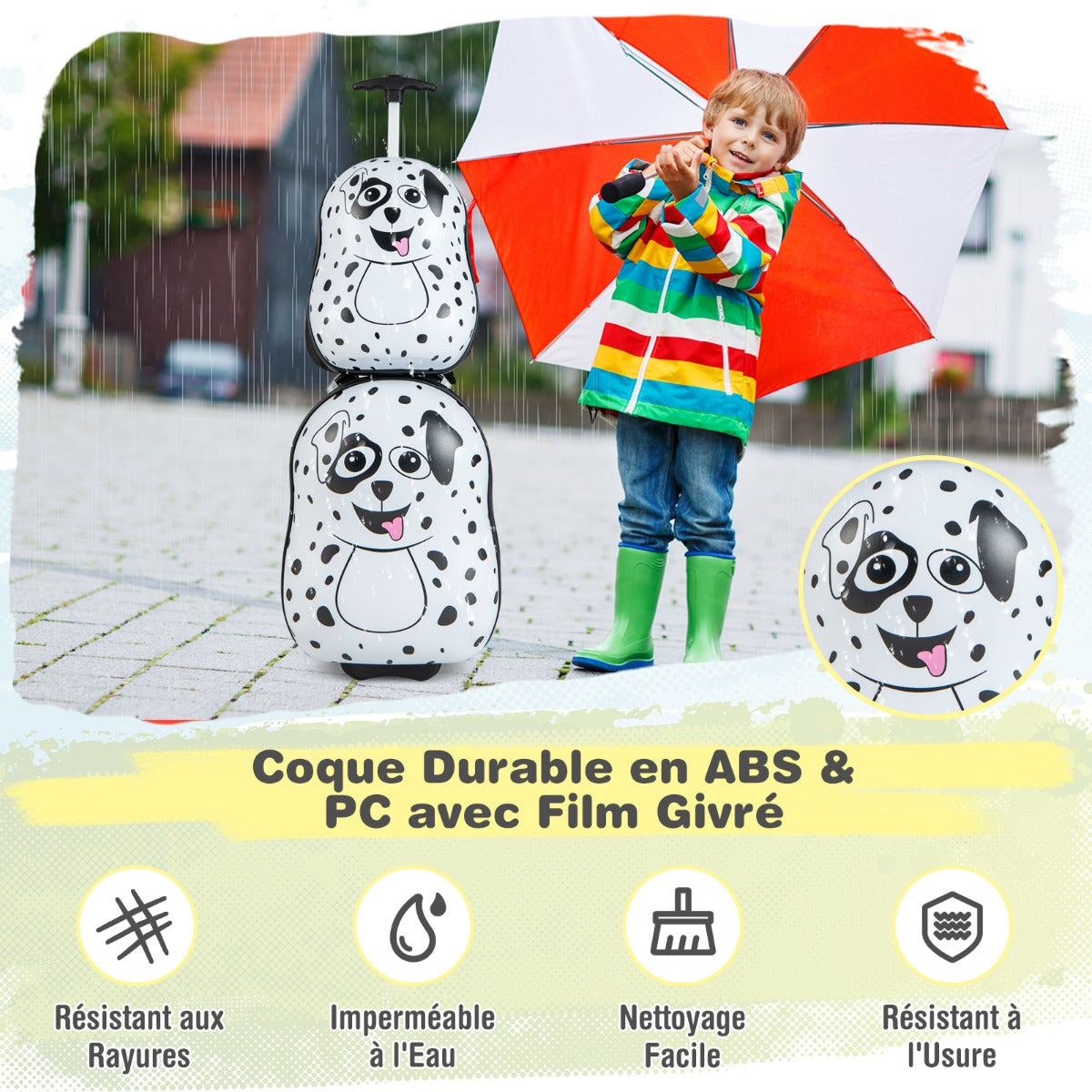 2 pieces kids luggage set with wheels and height adjustable handle white and black