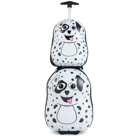 2 pieces kids luggage set with wheels and height adjustable handle white and black