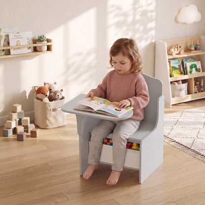 AIYAPLAY Kids Table and Chair Set, Children Desk and Chair with Storage Bins for Playing, Reading, Painting, for Ages 3-5, Grey