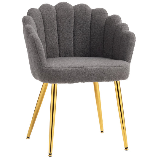 HOMCOM Lounge Chair Petal-Back Armchair Metal Metal Legs for Living Room Bedroom, Grey