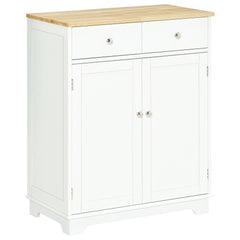 HOMCOM Kitchen Floor Cabinet Side Storage Cupboard Multi-use Sideboard Table with Solid Wood Top, Adjustable Shelf,Drawer for Dining Room, Living Room,Hallway