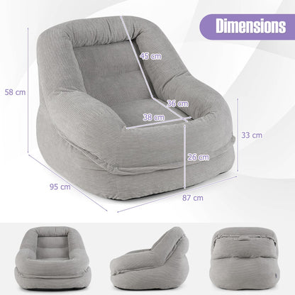 Boneless Floor Single Sofa Chair with Soft Stripe Corduroy Cover-Grey