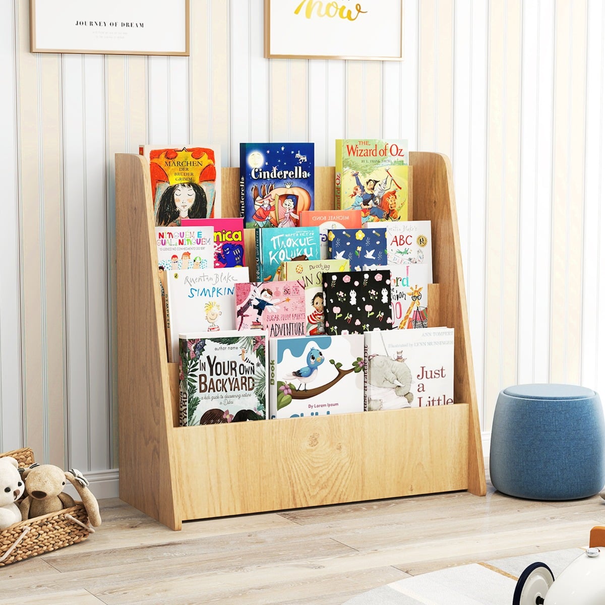 4-Tier Kids Bookshelf with Deep Compartments for Kids Bedroom-Natural