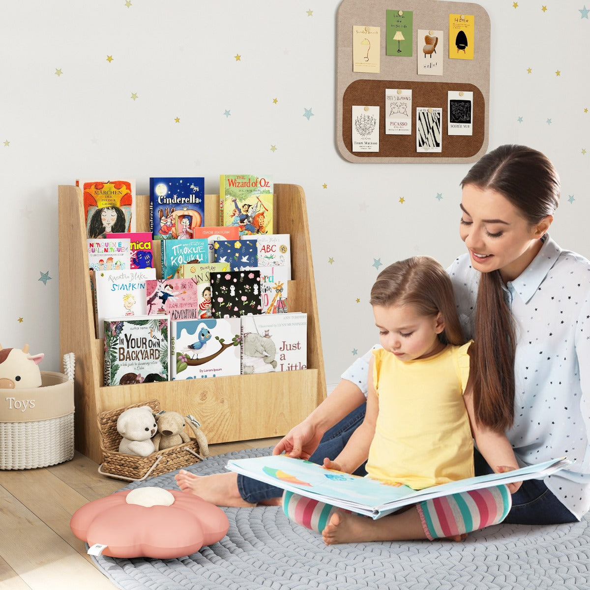 4-Tier Kids Bookshelf with Deep Compartments for Kids Bedroom-Natural