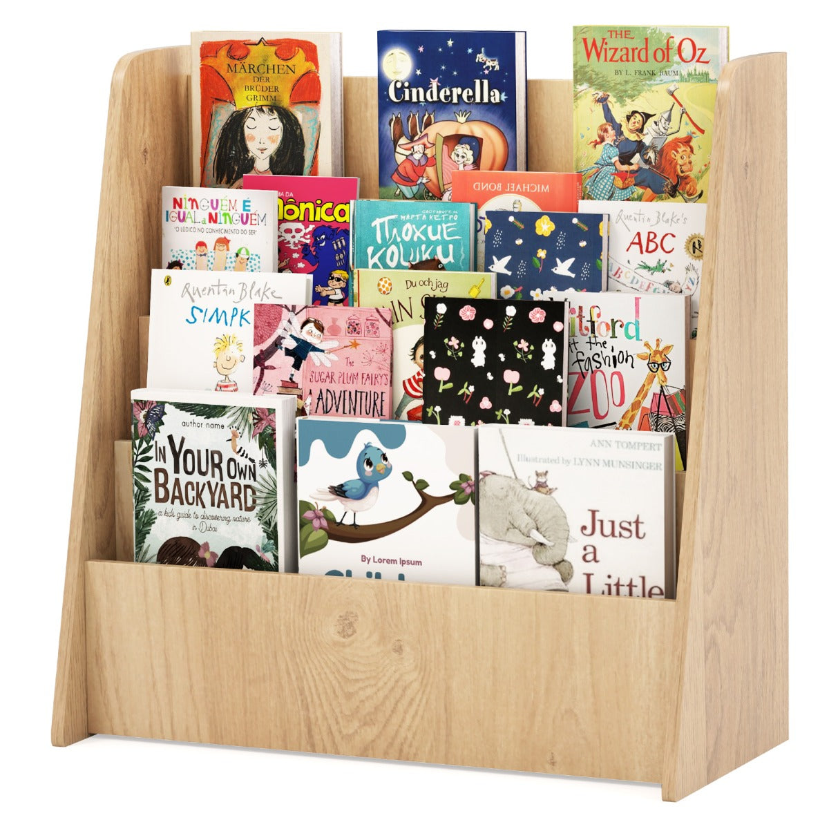 4-Tier Kids Bookshelf with Deep Compartments for Kids Bedroom-Natural