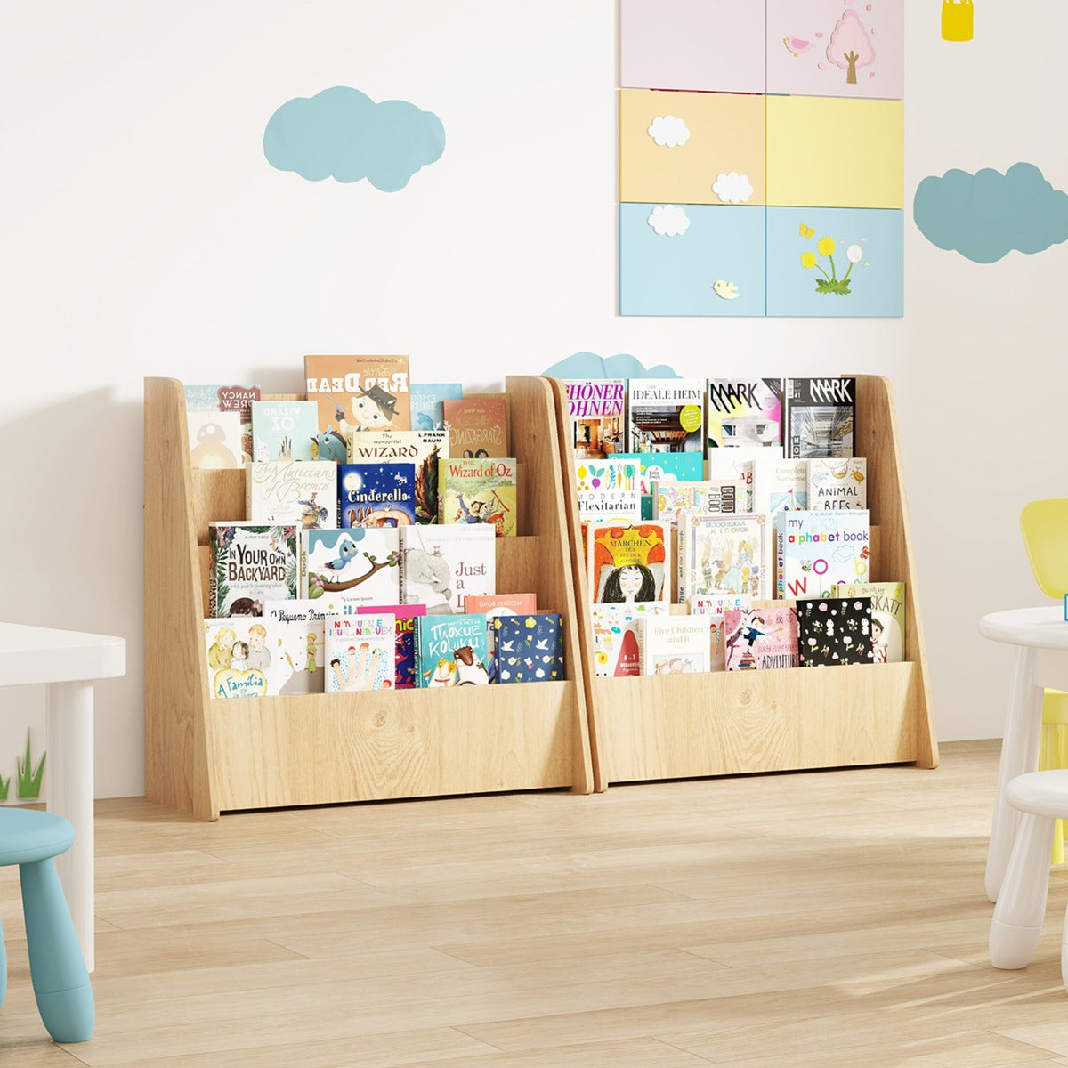 4-Tier Kids Bookshelf with Deep Compartments for Kids Bedroom-Natural