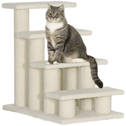 PawHut Dog Steps for Bed 4 Step Pet Stairs for Sofa Dog Cat Climb Ladder 63x43x60 cm Cream
