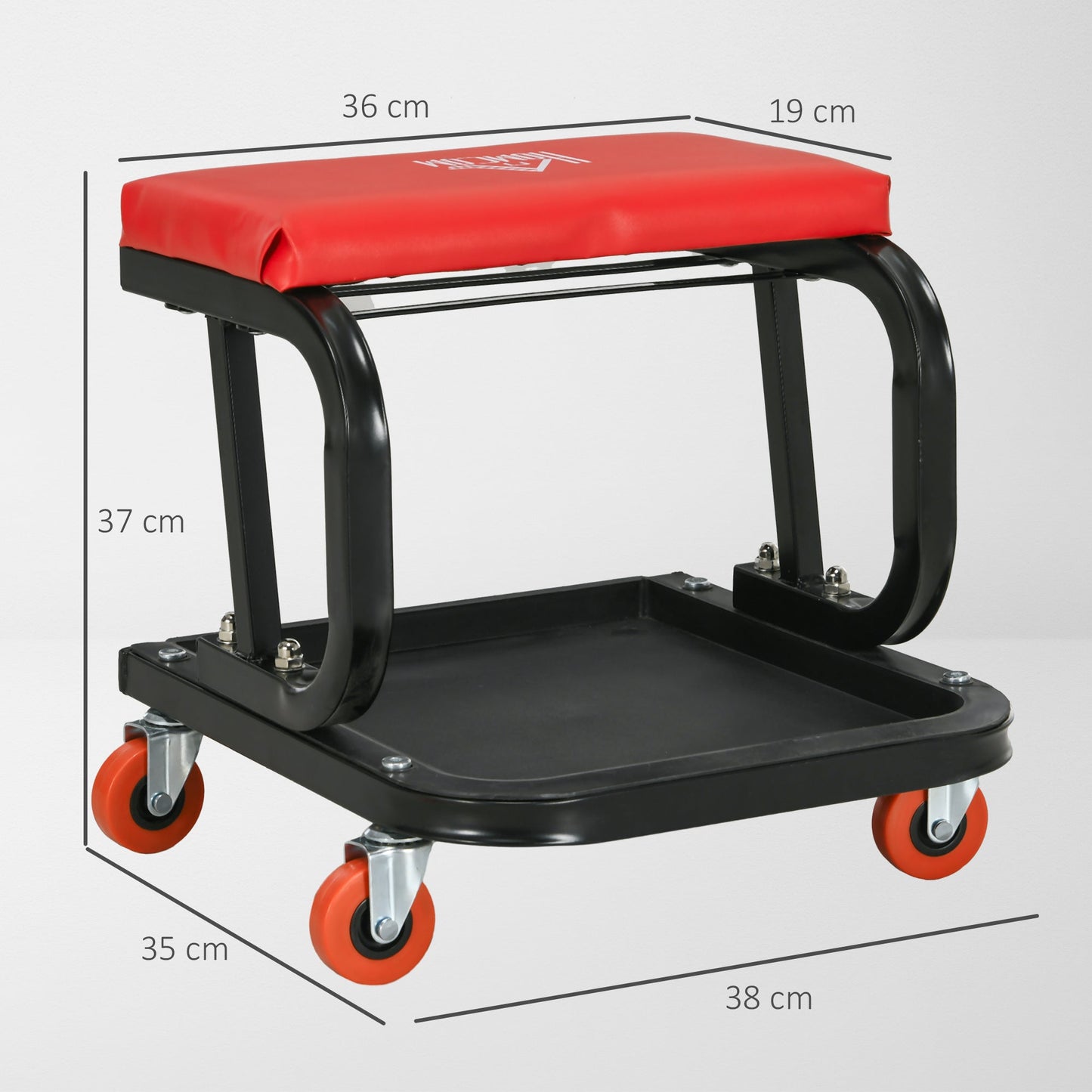 HOMCOM Workshop Stool, Rolling Machine Stool with 360  Swivel, Padded Seat, Tool Tray, Red