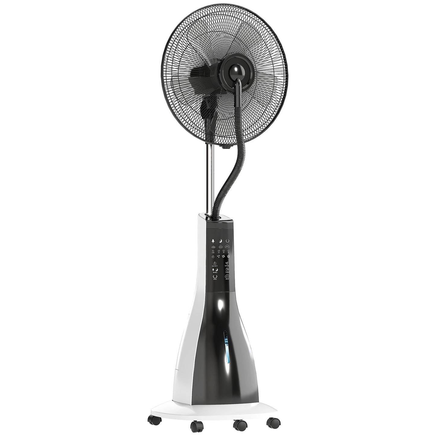 HOMCOM Pedestal Fan with Water Mist Spray, Spray Misting Fan with 75Â° Oscillation, Remote Control, Tilt Head, 3 Speeds, 3 Modes, 3 Mist, 3L Water Tank, Wheels, for Home, 125 cm