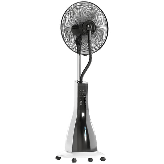 HOMCOM Pedestal Fan with Water Mist Spray, Spray Misting Fan with 75 Oscillation, Remote Control, Tilt Head, 3 Speeds, 3 Modes, 3 Mist, 3L Water Tank, Wheels, for Home, 125 cm