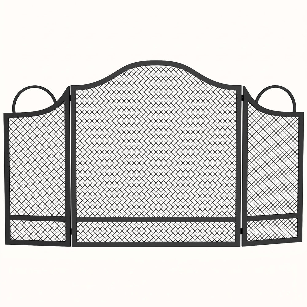 HOMCOM Floral 3-Panel Folding Fireplace Screen for Hearth Protection, Heat-Resistant Metal Fire Spark Guard, Black