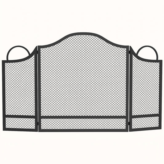 HOMCOM Floral 3-Panel Folding Fireplace Screen for Hearth Protection, Heat-Resistant Metal Fire Spark Guard, Black
