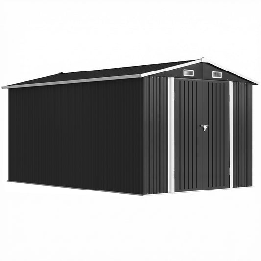 Outsunny 12 x 8 ft Garden Shed, Outdoor Storage Shed with 4 Vents and Lockable Double Doors, Dark Grey
