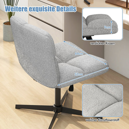 Office chair without armrests, height-adjustable cross-legged chair with rocking function, armless desk chair, grey