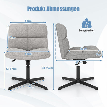 Office chair without armrests, height-adjustable cross-legged chair with rocking function, armless desk chair, grey
