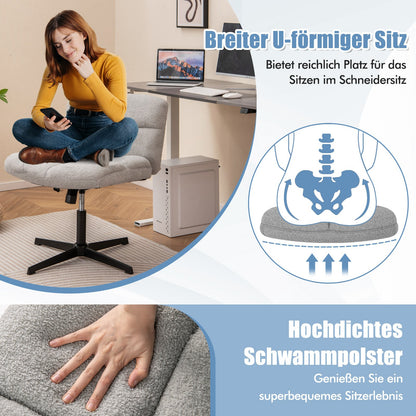 Office chair without armrests, height-adjustable cross-legged chair with rocking function, armless desk chair, grey