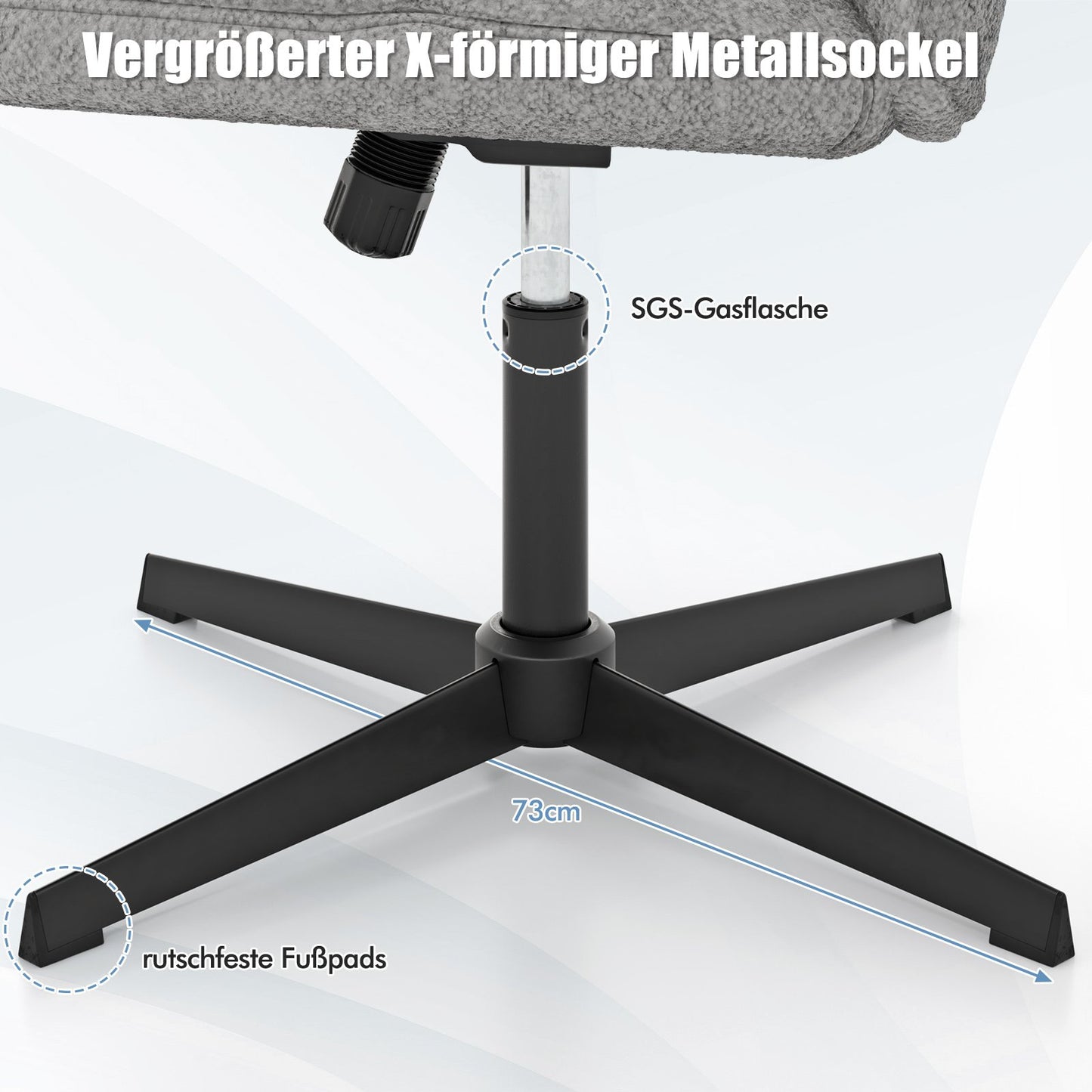 Office chair without armrests, height-adjustable cross-legged chair with rocking function, armless desk chair, grey
