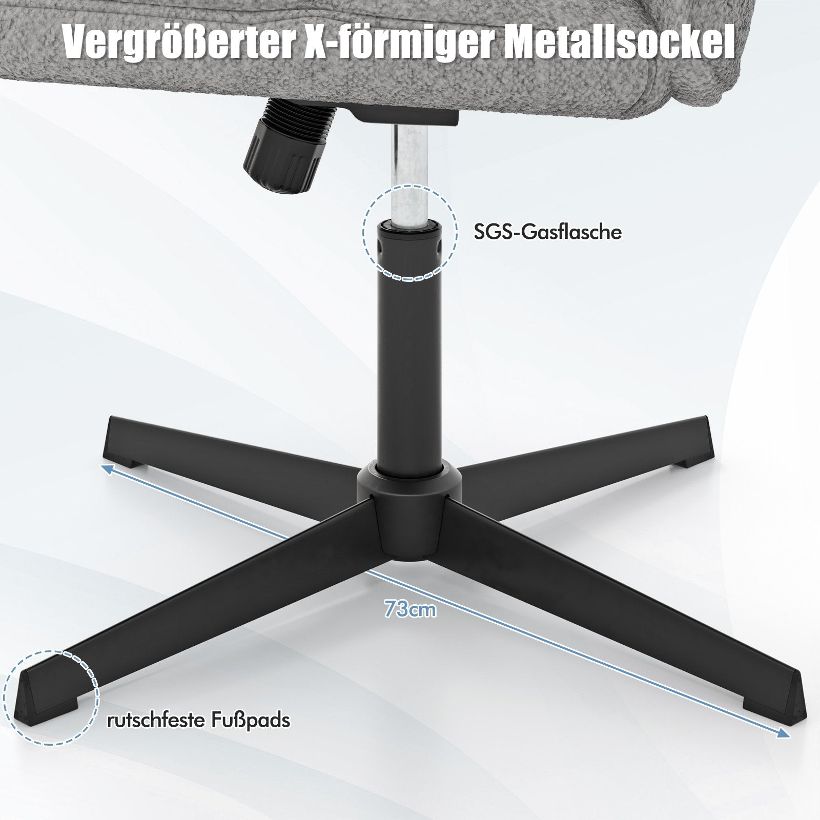 Office chair without armrests, height-adjustable cross-legged chair with rocking function, armless desk chair, grey