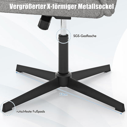 Office chair without armrests, height-adjustable cross-legged chair with rocking function, armless desk chair, grey