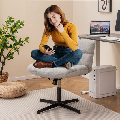 Office chair without armrests, height-adjustable cross-legged chair with rocking function, armless desk chair, grey