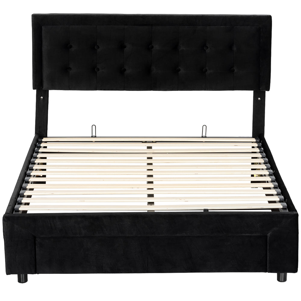 HOMCOM King Ottoman Bed Frame, Upholstered Bed Frame with Storage Drawer and Adjustable Headboard, 5ft, Black