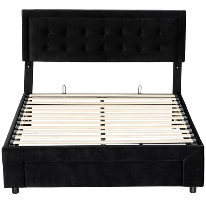 HOMCOM King Ottoman Bed Frame, Upholstered Bed Frame with Storage Drawer and Adjustable Headboard, 5ft, Black