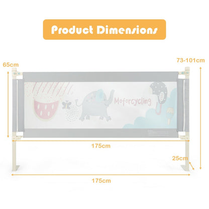 175CM Baby Bed Rail Guard with Double Safety Lock and Adjustable Height-Grey