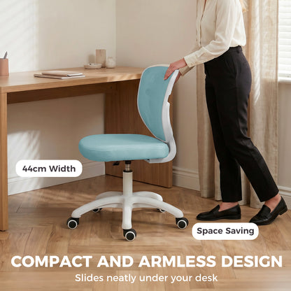 HOMCOM Office Chair, Armless Computer Desk Chair with Breathable Mesh, Adjustable Height, Swivel Wheels, Light Blue