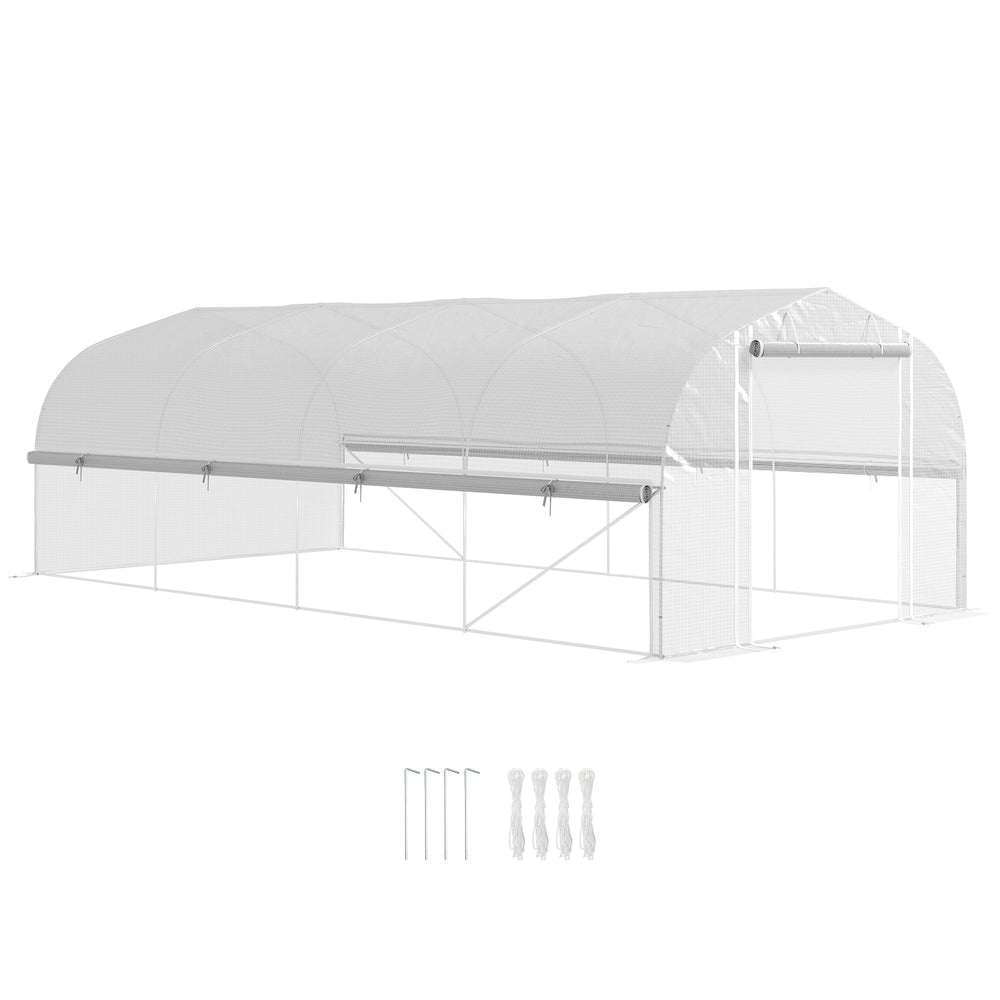 Outsunny 19.5 x 9.8ft Tunnel Greenhouse, with Accessories - White