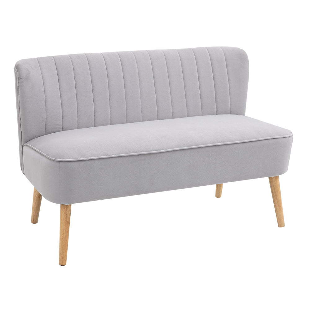 HOMCOM Modern Velvet Double Seat Sofa w/ Wood Frame Foam Padding Soft Comfortable Compact Couch Light Grey