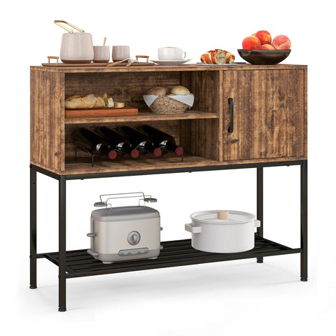 Sideboard Buffet Cabinet with Wine Racks and Storage Shelves-Rustic Brown