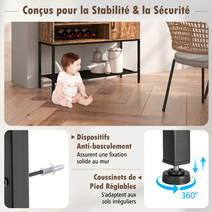 Sideboard Buffet Cabinet with Wine Racks and Storage Shelves-Rustic Brown