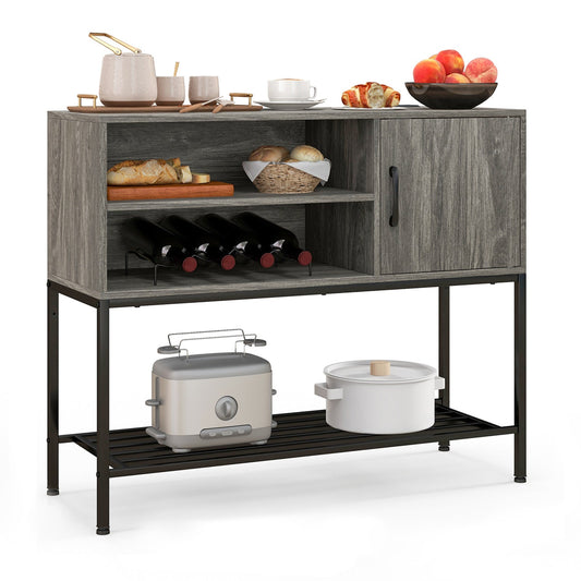 Sideboard Buffet Cabinet with Wine Racks and Storage Shelves-Grey