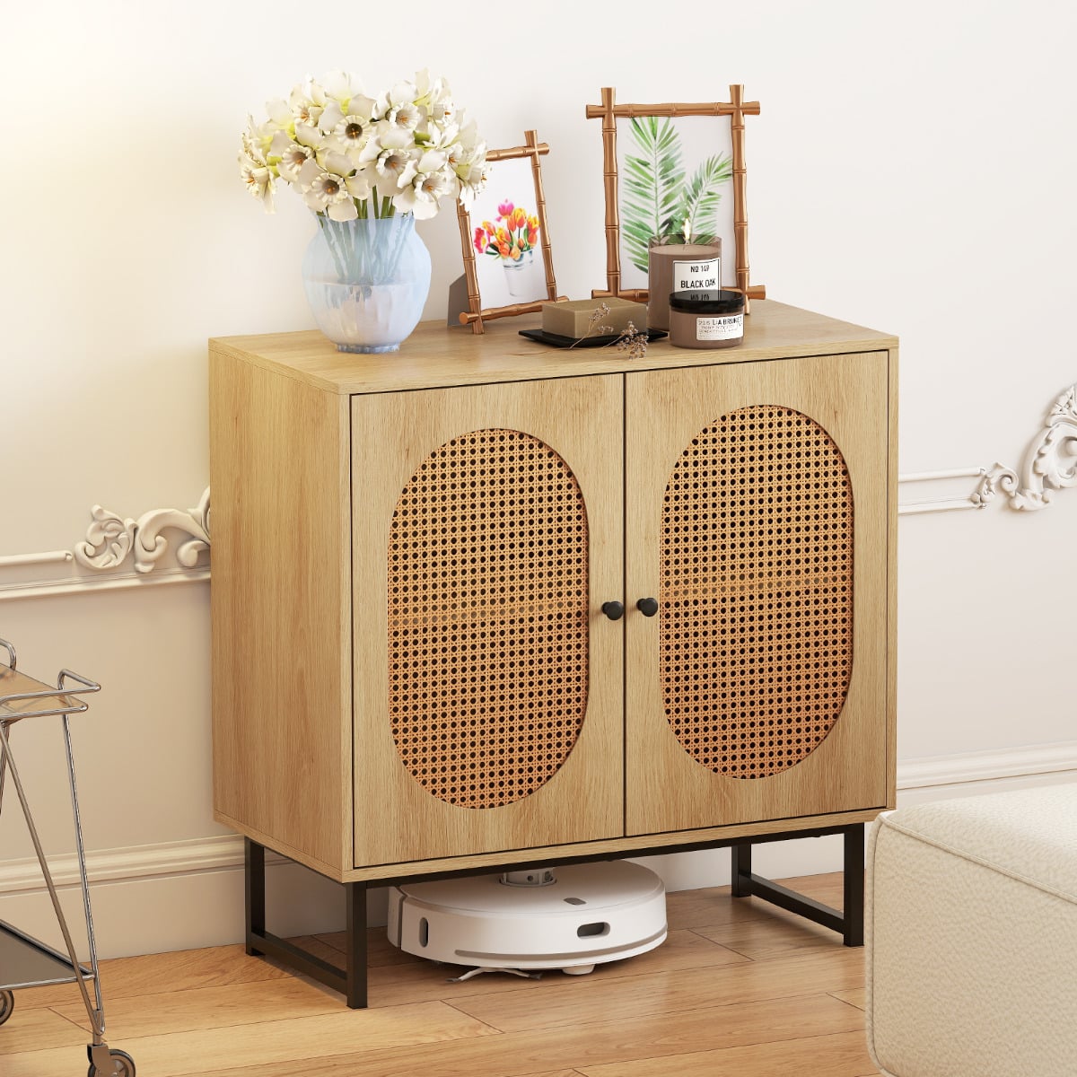 Buffet Cabinet Rattan Storage Cabinet Boho Sideboard-Natural