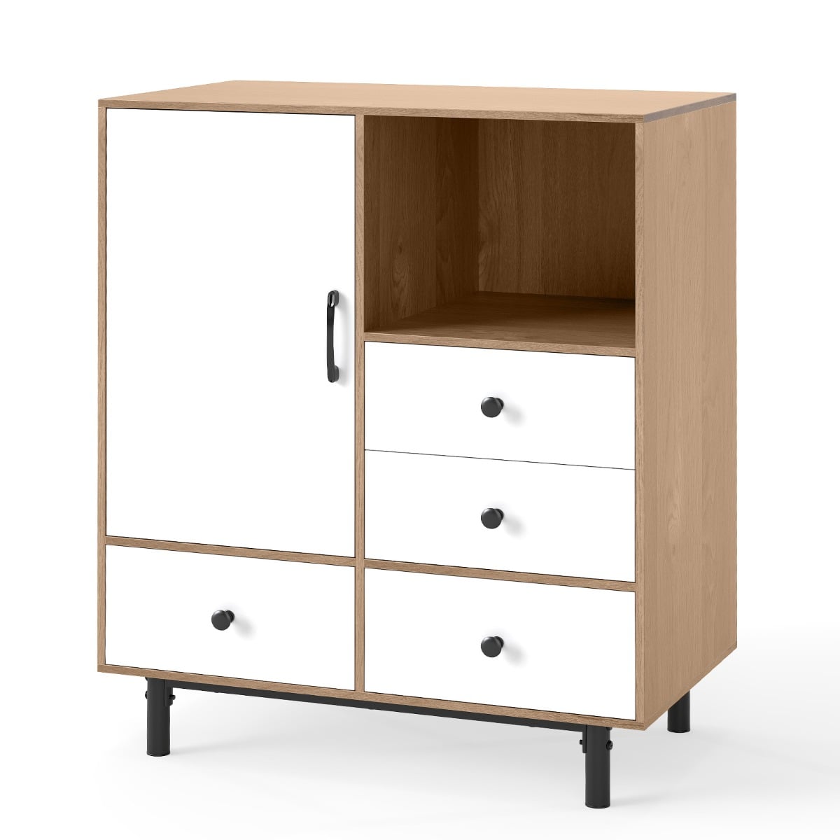 Buffet Sideboard Mid Century Modern Storage Cabinet with 4 Drawers-Natural