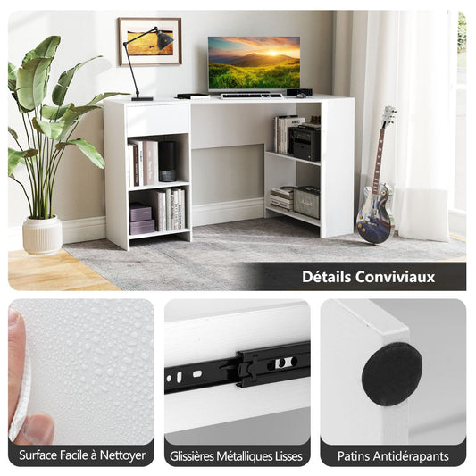 L-Shaped Computer Desk with Storage and Open Shelves for Living Room Bedroom-White