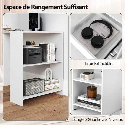 L-Shaped Computer Desk with Storage and Open Shelves for Living Room Bedroom-White