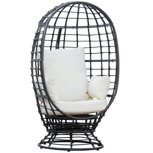 Outsunny 360¡ Swivel Egg Chair Outdoor, Cocoon Single Chair with Cushion for Patio & Conservatory Balcony, Black