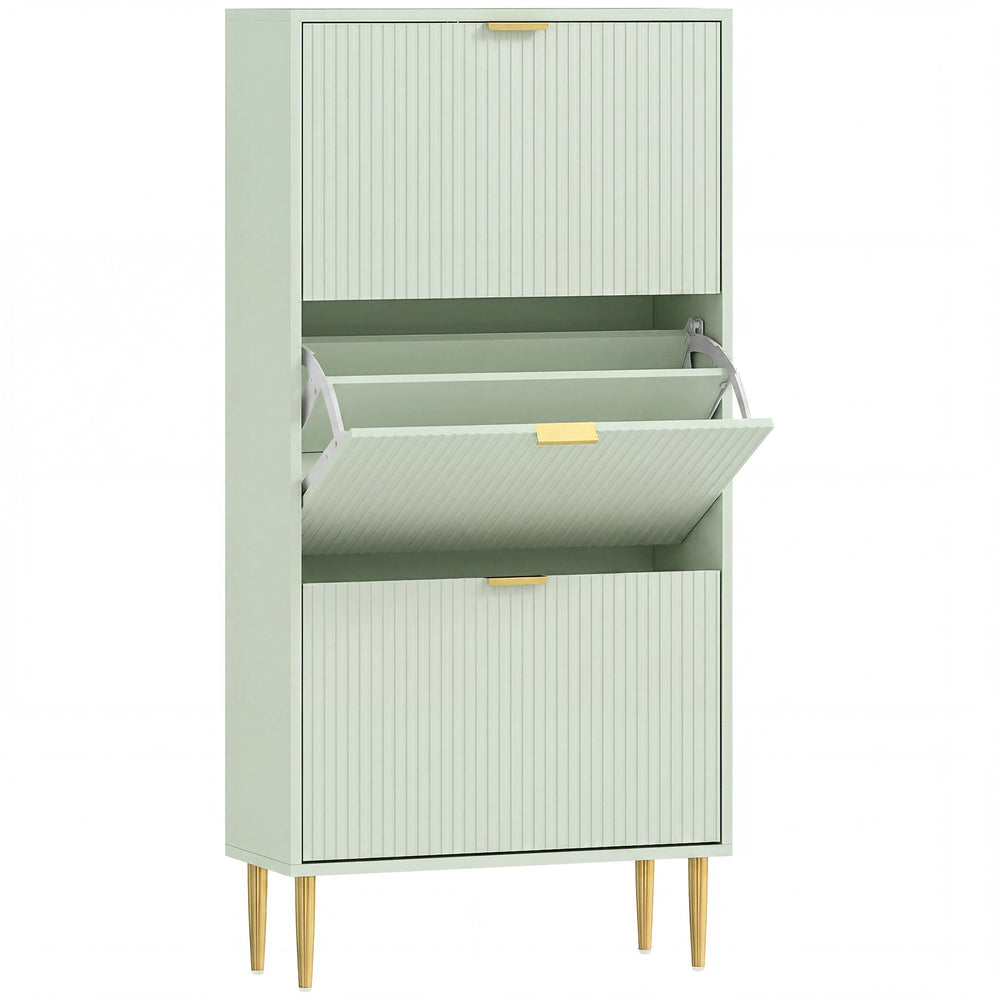 HOMCOM Elegant Three-Drawer Shoe Cabinet - Light Green