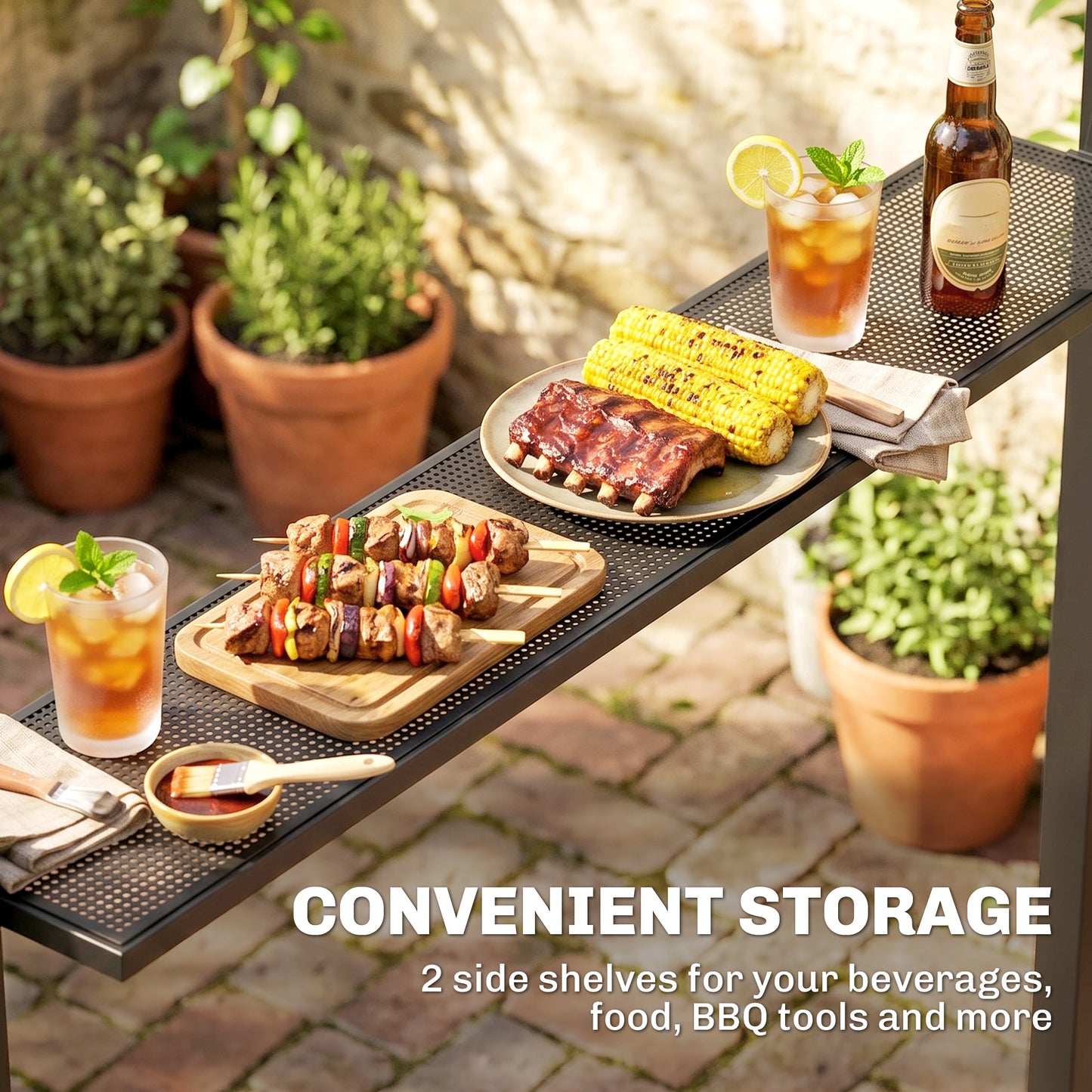 Outsunny 2.5x1.5m (8'x5') Grill Gazebo Canopy, Double Tiered Outdoor BBQ Gazebo Shelter with 2 Side Shelves for Garden, Patio, Barbecue, Picnic, Coffee