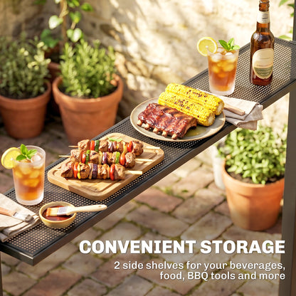 Outsunny 2.5x1.5m (8'x5') Grill Gazebo Canopy, Double Tiered Outdoor BBQ Gazebo Shelter with 2 Side Shelves for Garden, Patio, Barbecue, Picnic, Coffee