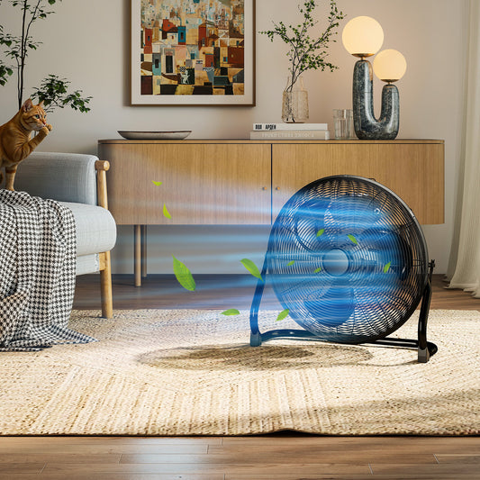 HOMCOM Metal Floor Fan with Tilting, High Velocity, 3 Speed, Portable Gym Fan for Home Office, Black