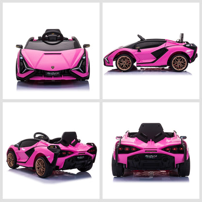 12V Battery-powered Kids Electric Ride On Car Lamborghini SIAN Toy with Parental Remote Control Lights MP3 for 3-5 Years Old Pink