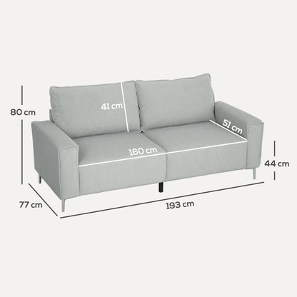 HOMCOM Three-Seater Corduroy - Light Grey