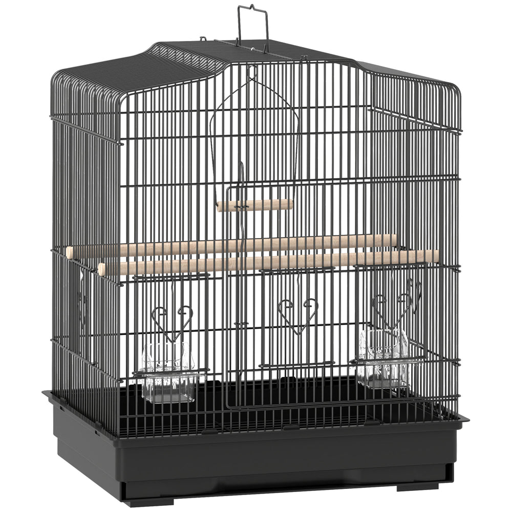 PawHut Large Metal Bird Cage with Perches, Food Bowls, Swing, for Budgies, Parakeets, Black