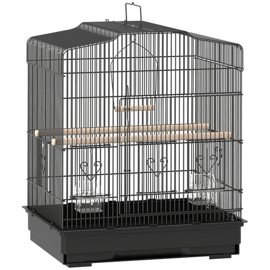 PawHut Large Metal Bird Cage with Perches, Food Bowls, Swing, for Budgies, Parakeets, Black