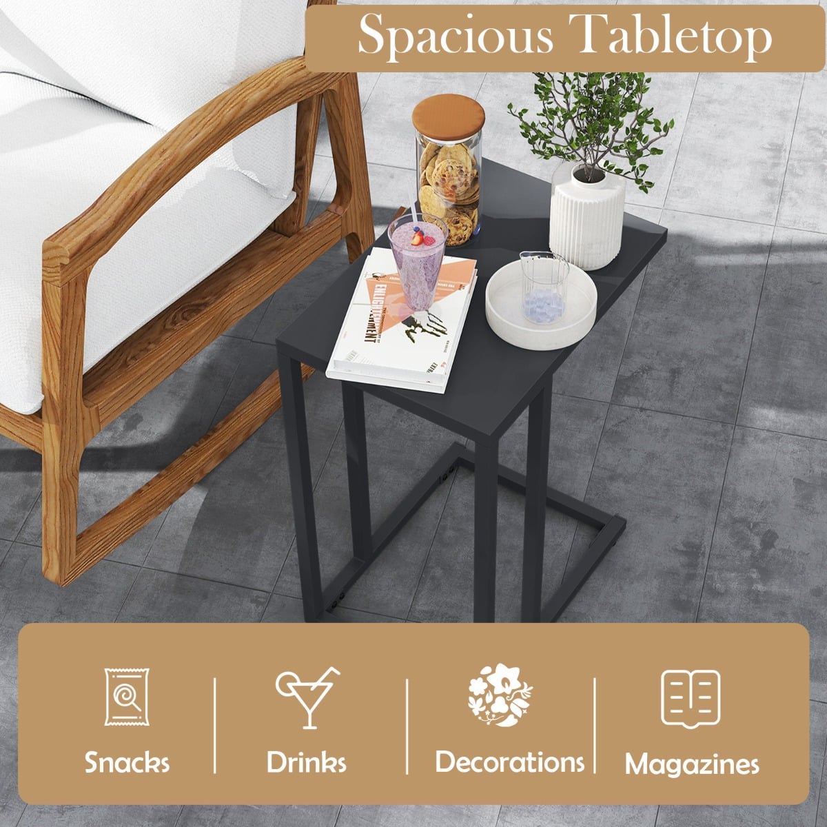 Modern Industrial Metal End Table with Adjustable Foot Pads-Grey