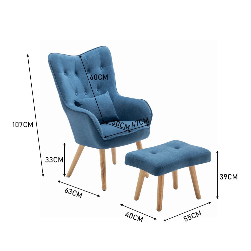 107cm Minimalist Velvet Wingback Lounge Armchair with Footstool