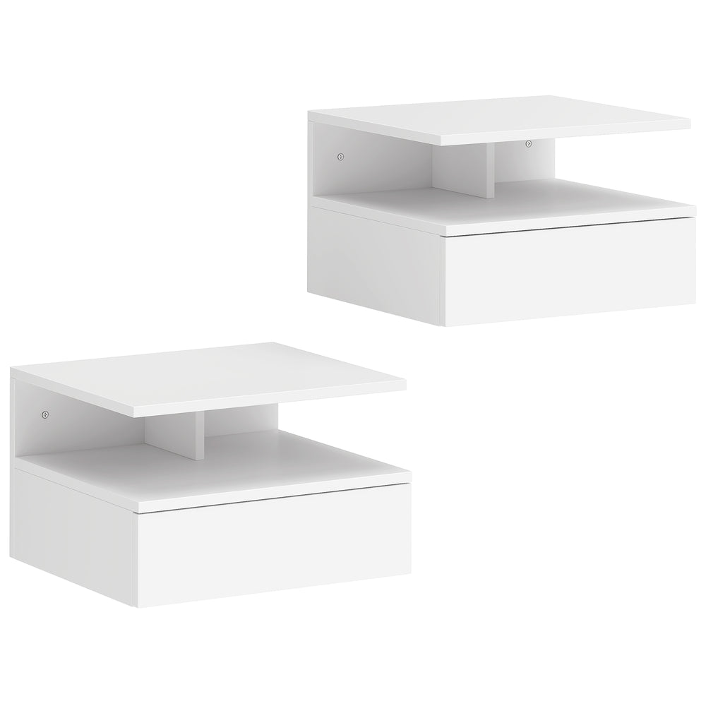 HOMCOM Set of Two Floating Bedside Tables - White
